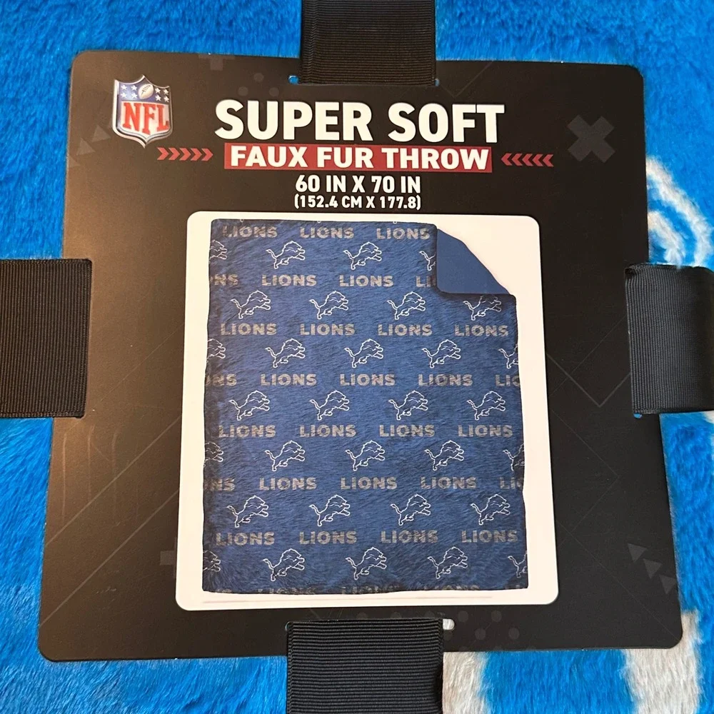 NFL Detroit Lions Throw Blanket 60x70 Blue New Super Soft Faux Fur Pegasus Sport